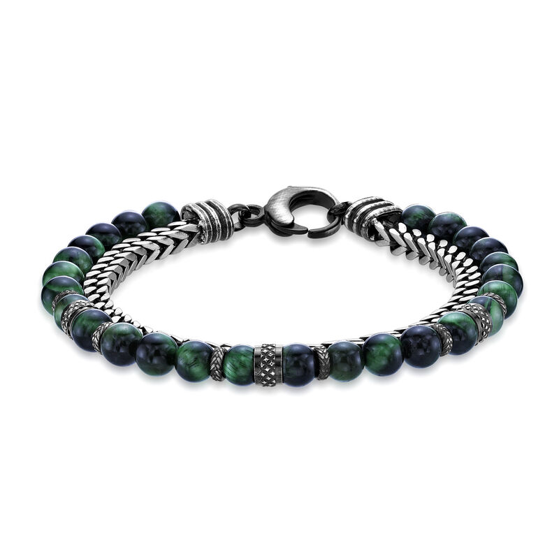 Green Tiger's Eye Bracelet in Antique Finish Stainless Steel image number null